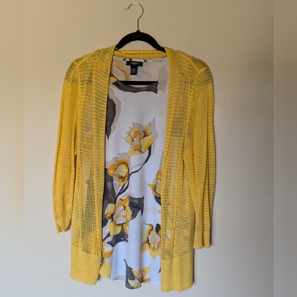 Alfani Yellow and White Cardigan and Top Set Size M/L